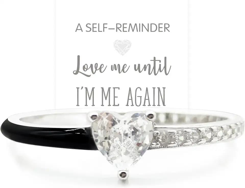 Love Me Until I'M Me Again Black Heart-Cut Half Enamel Ring, Heart Self-Love Ring, Jewelry Birthday Gifts for Women, Daughter, Wife, Friends