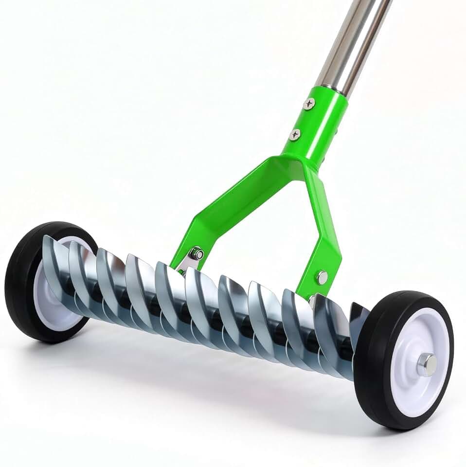 Thatch Rake,15-Inch Dethatcher Rake with Wheels,Dethatching Rakes for lawns