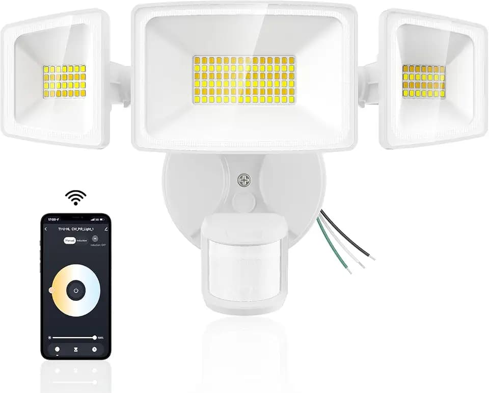 Onforu 65W Smart Outdoor Security Lights with Motion Sensor, WiFi APP Control, Compatible with Alexa & Google Assistant, 6500LM Dimmable LED Flood Light, 2500K-6500K, 3 Adjustable Heads, White