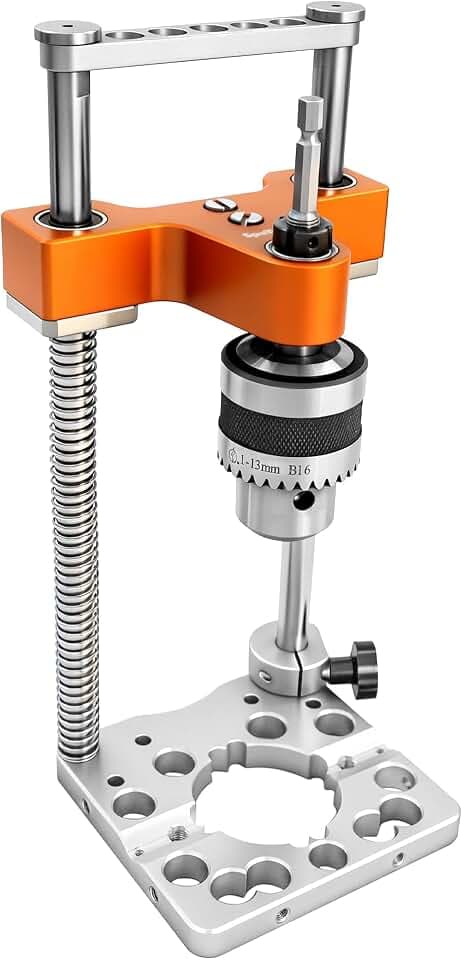 SpeTool S04003 Mobiler Bohrständer, 1/2" Spannfutter Bohrständer Akkuschrauber, 0-160 mm Tiefe, Federbelastete Präzisionsvorrichtung Für Holzbearbeitung, Möbel, Nullkantenbohren
