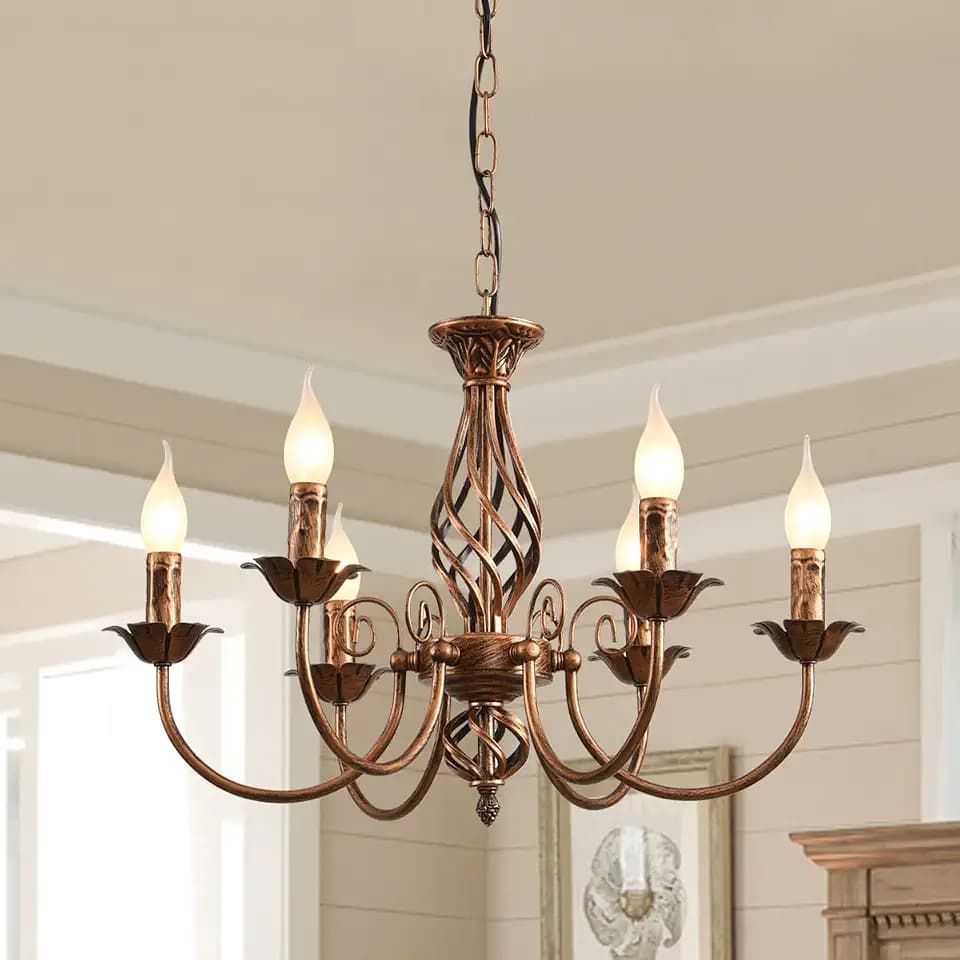 Jaycomey 6-Light Farmhouse Chandelier, Antique Bronze Candle Pendant Light