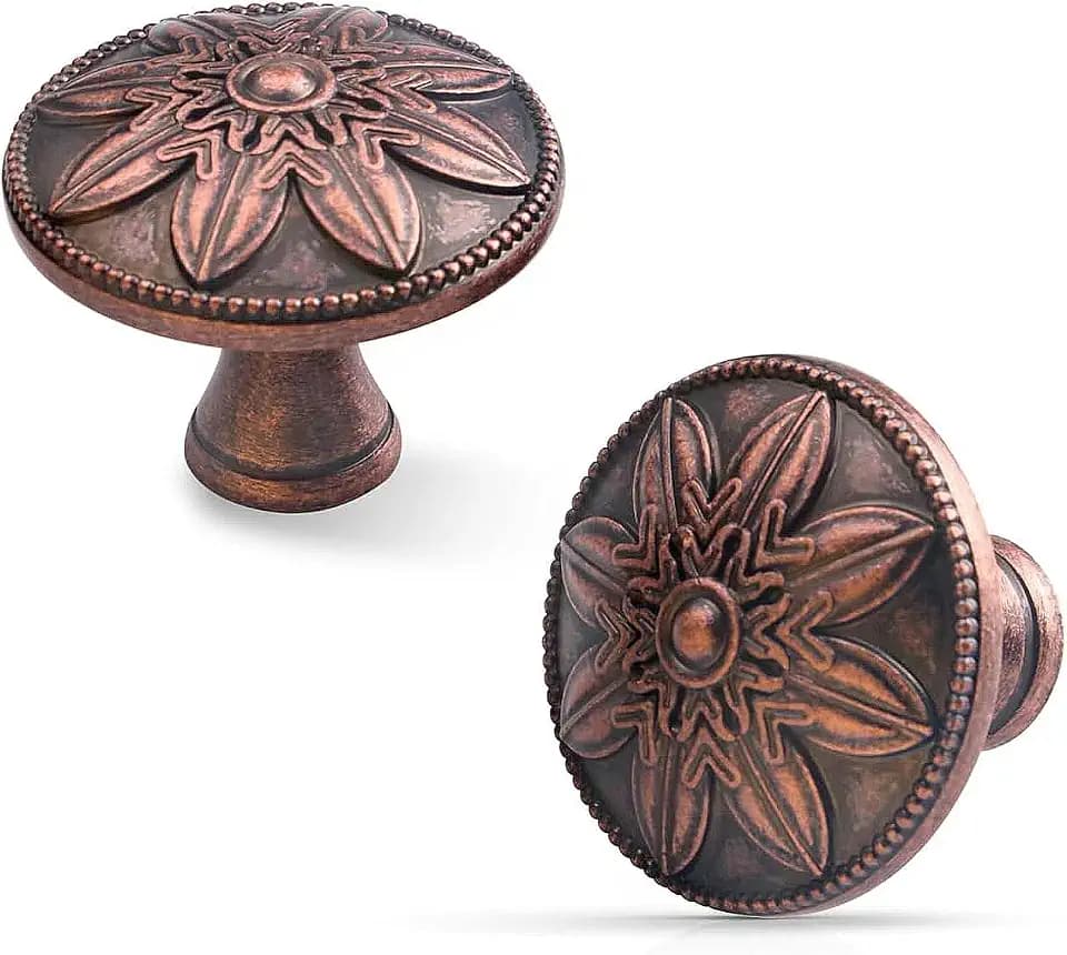 Antique Copper Cabinet Knobs 15 Pack Vintage Drawer Knobs,1.4" Round Cpper Kitchen Cabinet Hardware Knobs Drawer Pulls Handles for Kitchen Cabinets Rustic Farmhouse Dresser Knobs