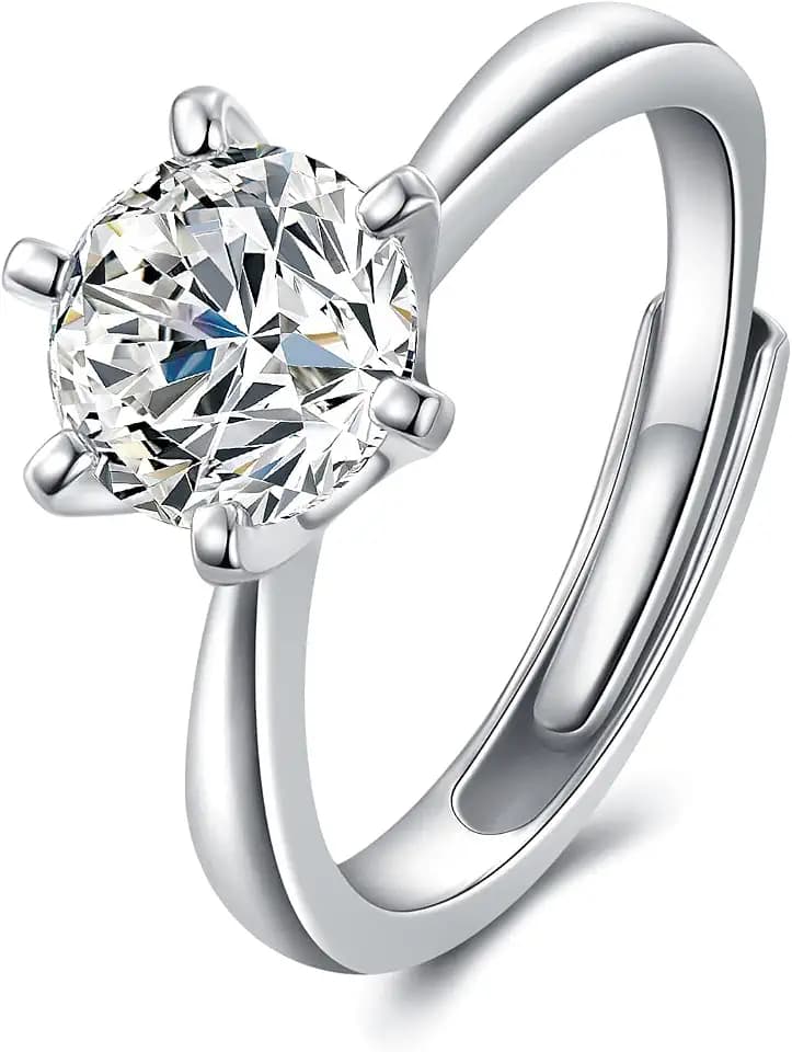 1 Carat Moissanite Adjustable Engagement Ring Wedding Promise 925 Sterling Silver Solitaire Rings for Women