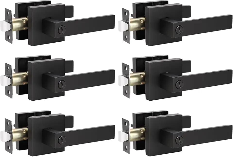 KNOBWELL 6 Pack Door Handles Black, Privacy Door Lever Bed and Bath Leverset Lockset, Left or Right Handing, Matte Black Finish
