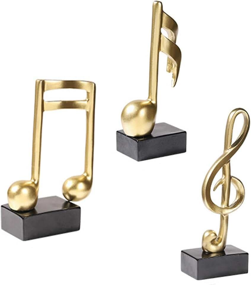 3Pcs Gold Music Note Sculpture Set, Resin Figurines with Black Base