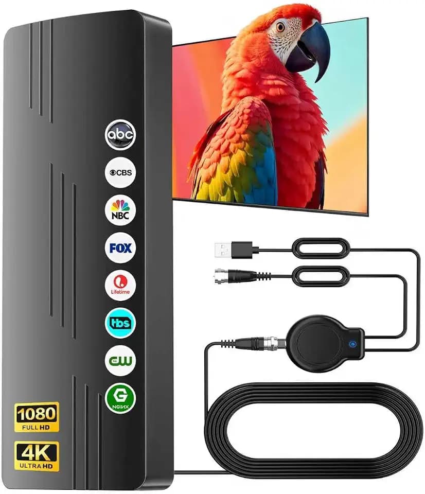 New TV Antenna with Amplified Signal Booster, Indoor/Outdoor, 6000+ Miles
