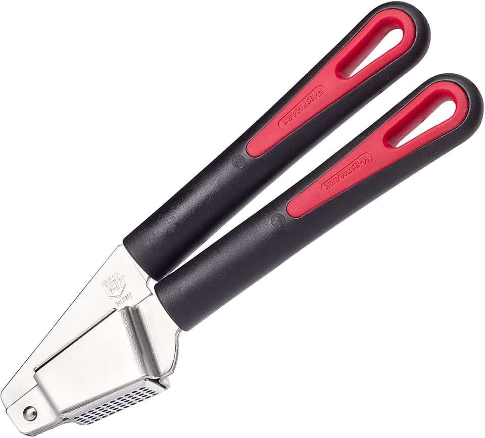 Westmark Knoblauchpresse mit herausnehmbarem Gittereinsatz, Länge: 19,7 cm, Rostfreier Edelstahl/Kunststoff, Gallant, Schwarz/Rot/Silber, 29362270