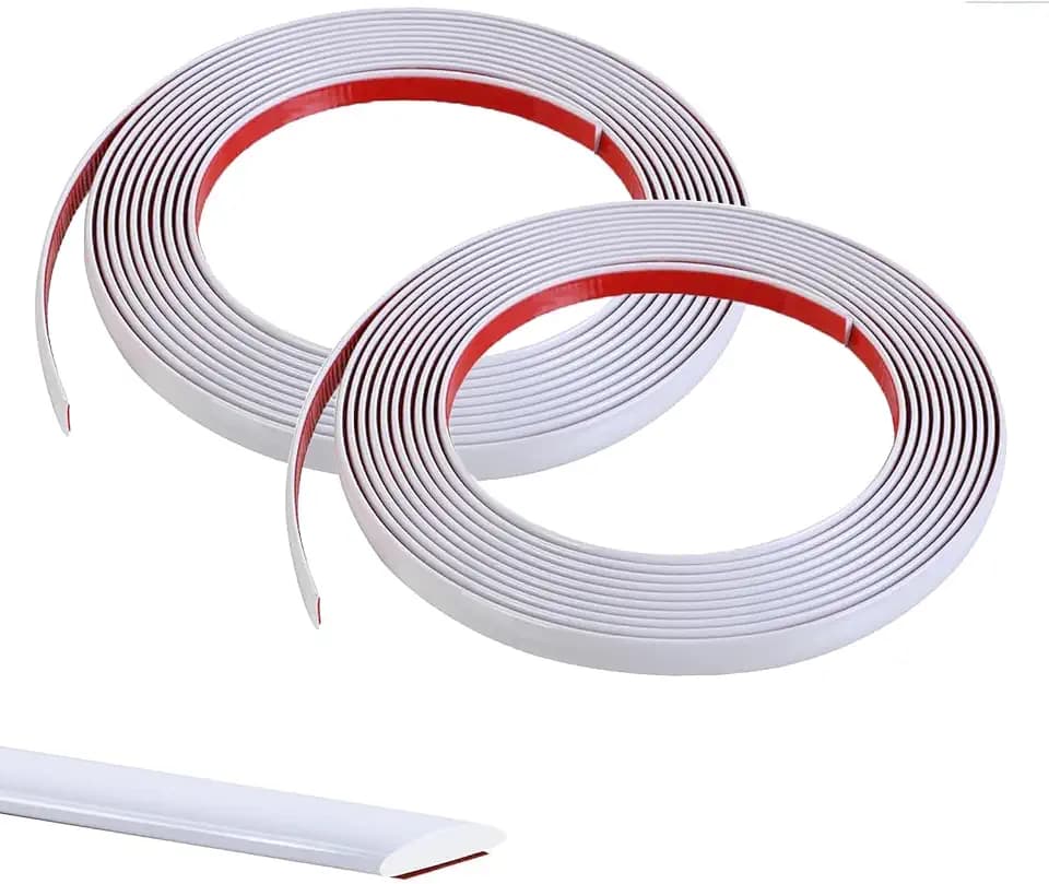 10M(5Mx2 Rollen) Weiß Kachelkantenleiste Zierleisten Selbstklebend Tapetenrand Wandperlenleiste Dekorative flache Kante PVC Vollendungsleisten für Wandkacheln,Decke,Spiegel,Schrank,Platte,12mm