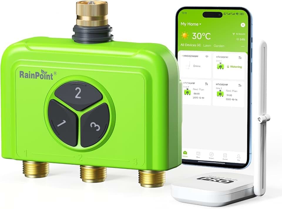 RAINPOINT 3-Zone WiFi Water Timer with WiFi Hub, Light Green