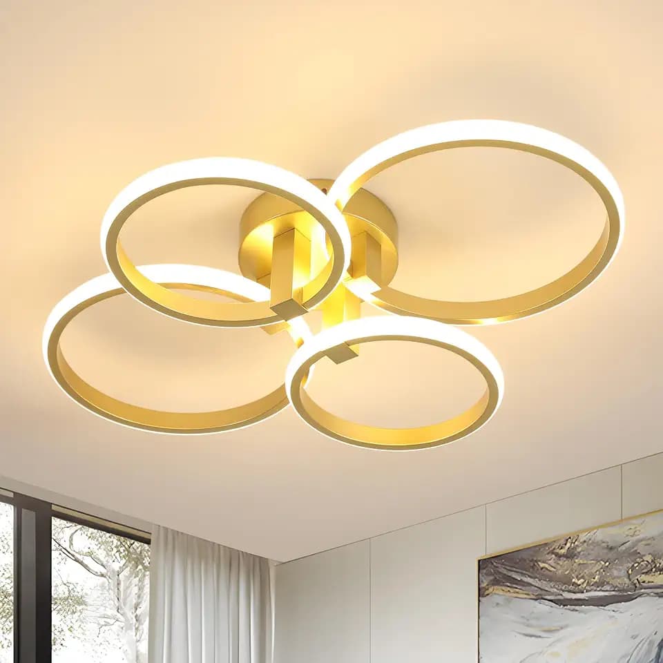 DELIPOP Modern LED Deckenleuchte, 4-Ringe Deckenlampe Gold 56W 6300LM 3000K | Deckenlampen für Wohnzimmer, Schlafzimmer, Esszimmer, Küche, Büro