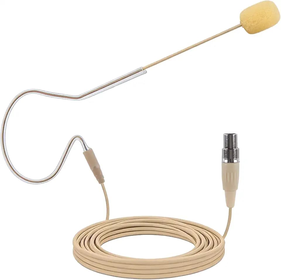 PYLE-PRO On-Ear Audio Condenser Microphone - Portable Omnidirectional Wired Headset Condenser Mic With 4 Pin Mini XLR Cable and Windscreen - Works with Shure System - PMEMS10 (Skin Tone), Beige