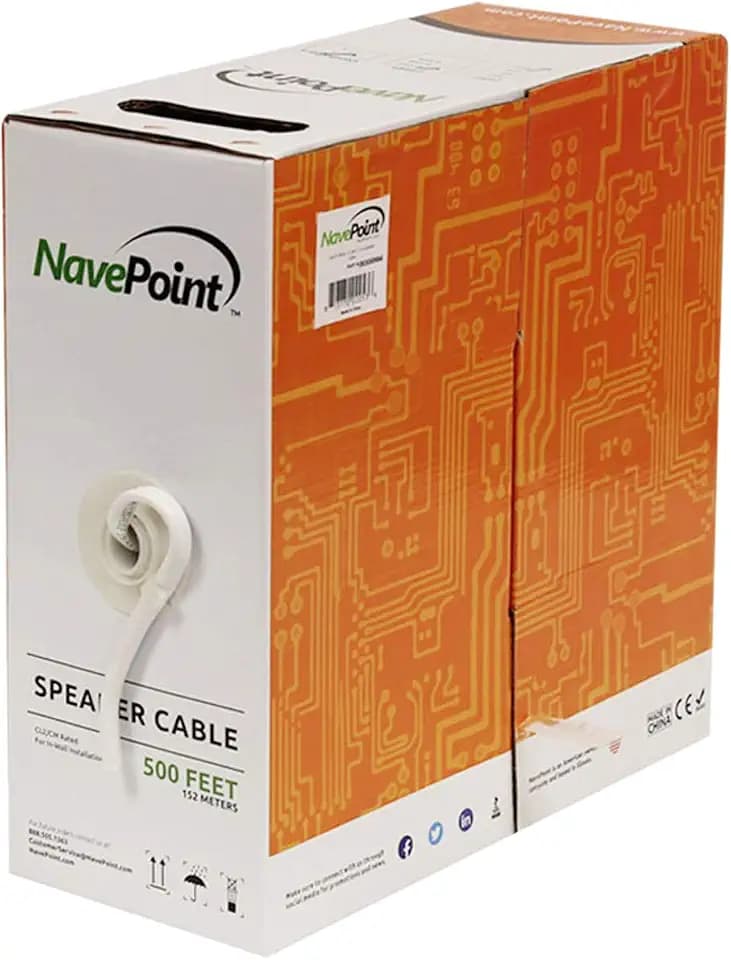 NavePoint 500ft in Wall Audio Speaker Cable Wire CL2 12/2 AWG Gauge 2 Conductor Bulk White