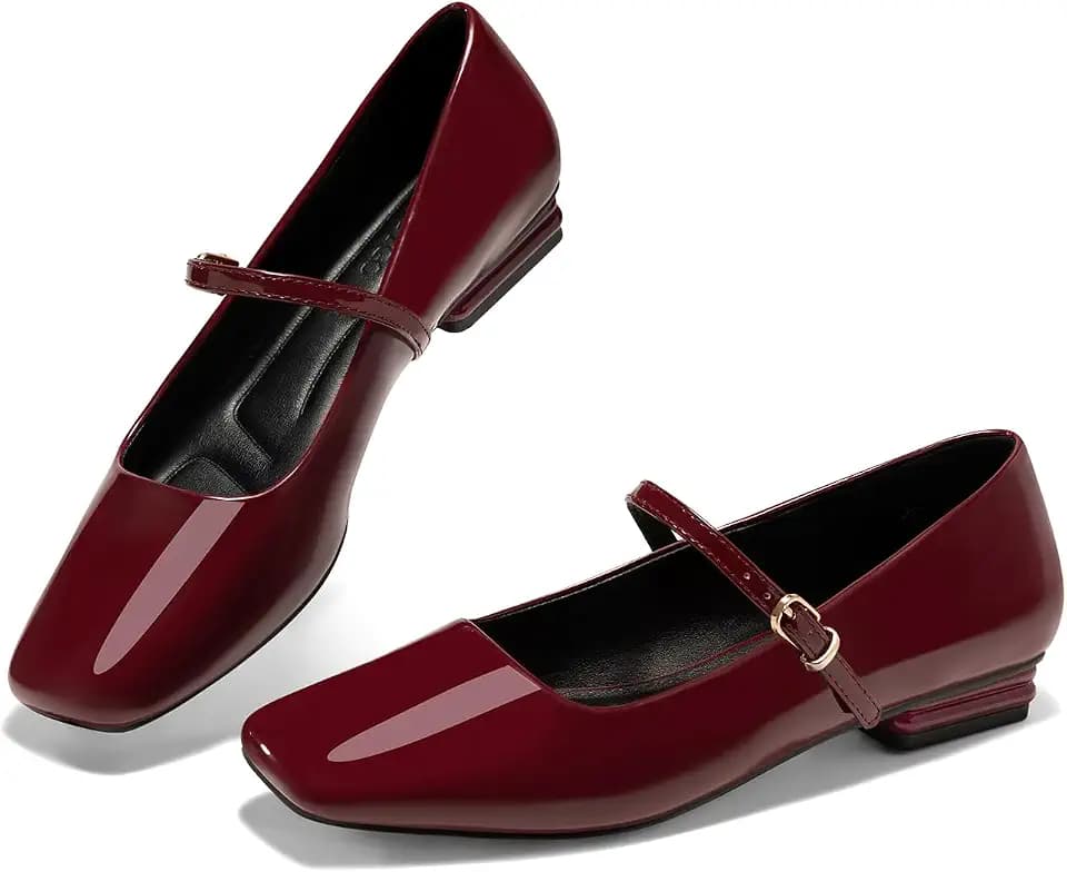 Coutgo Women's Mary Jane Flats Closed Square Toe Ballet Flat Dressy Comfortable Slip on Shoes