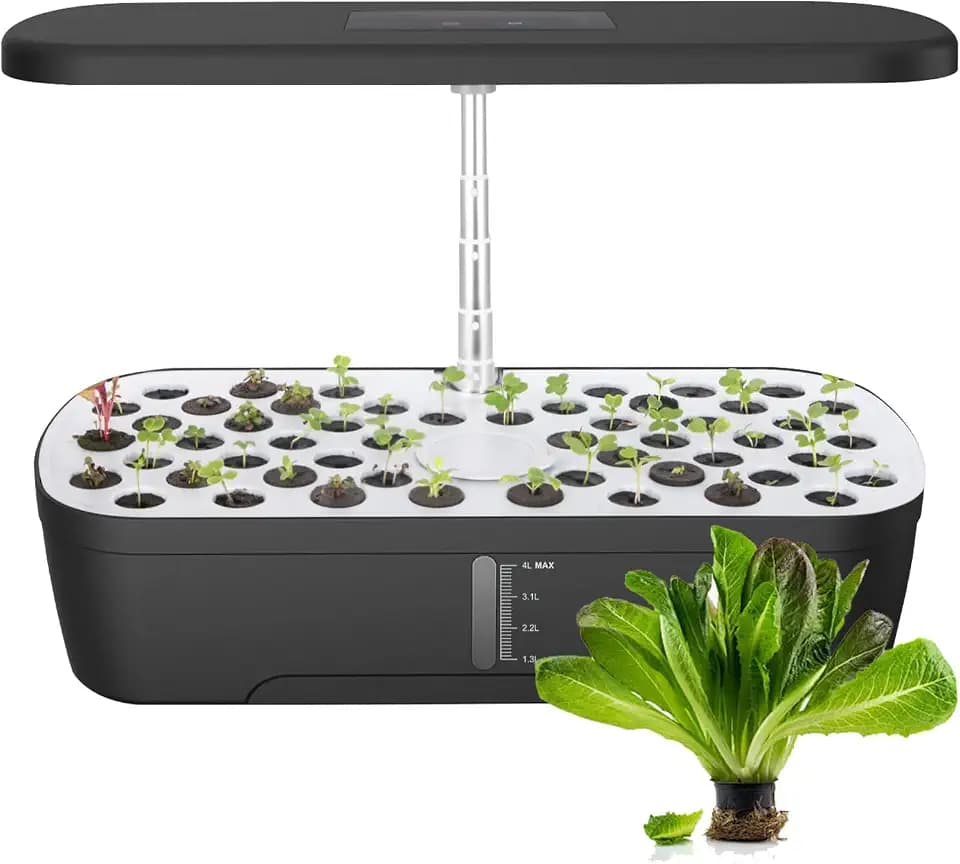 Hydroponisches Anzuchtsystem 52 Hülsen, 24W Vollspektrum-LED Wachstumslampe, 4L Wassertank mit Auto-Timer & Smart Bewässerungssystem, Pflanzenkeimungs Kit für Blumen, Gemüse & Sämlinge