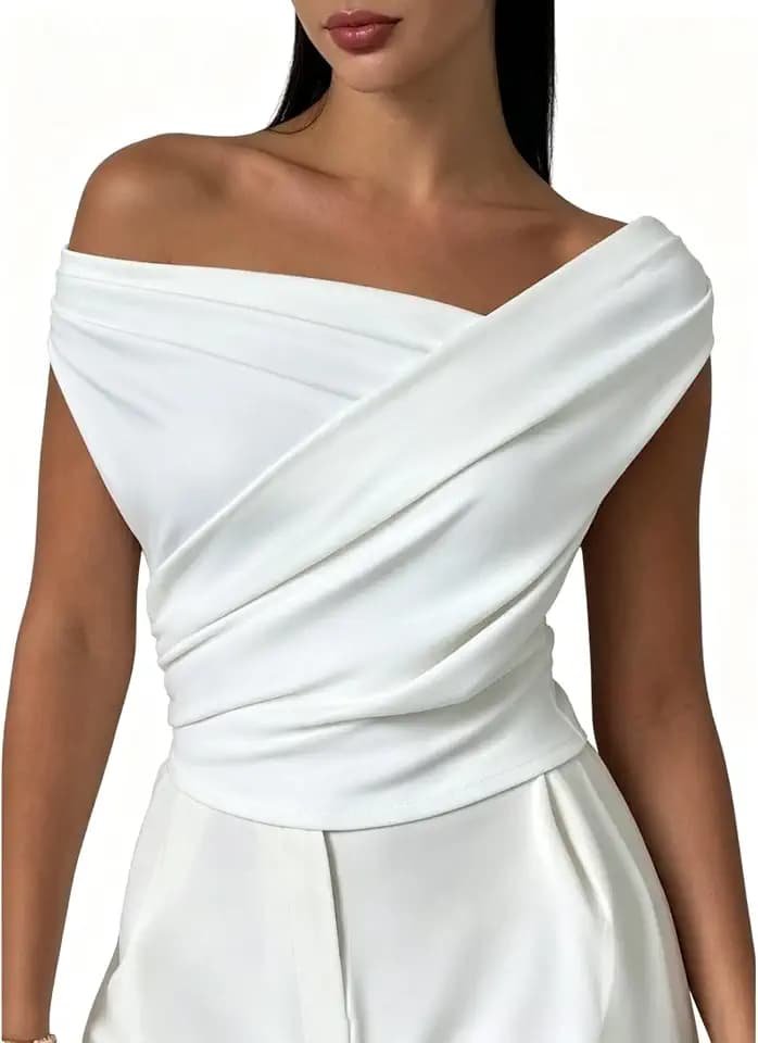 MakeMeChic Women's Dressy Asymmetrical Tops Off The Shoulder Tops Blouses