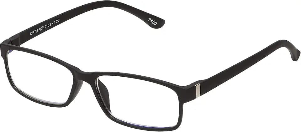 SAV Men's Optitek Blue Light Reading Glasses, Lightweight, Flexible, Durable Readers for Men, Black, 137mm +1.25