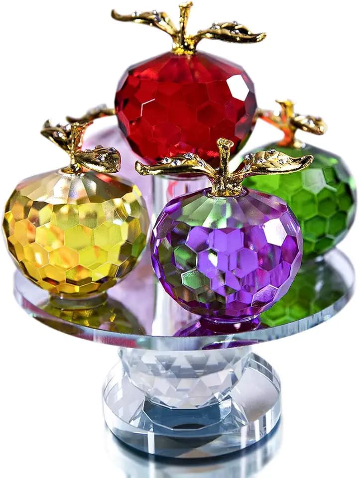 QFkris Kristall-Apfel-Ornament, Glas-Apfel-Figuren, 5 Farben, 13 cm Höhe, Sammlerstücke mit drehbarem Sockel für Heimdekoration