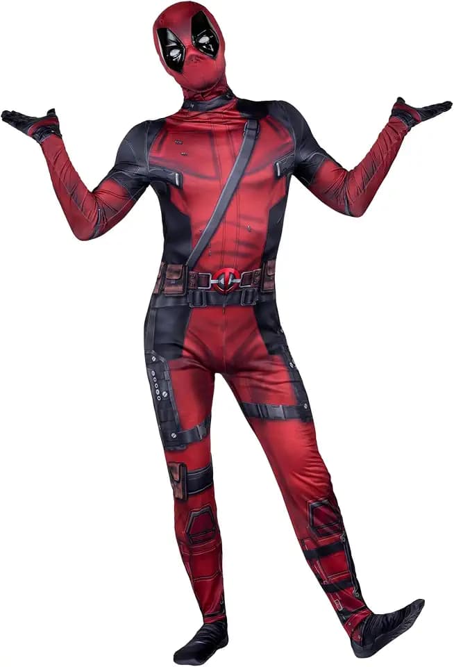 MARVEL Deadpool offizielles Deluxe-Zentai-Kostüm für Erwachsene, Halloween-Kostüm aus elastischem Elastan mit Schlitzen an den Handgelenken