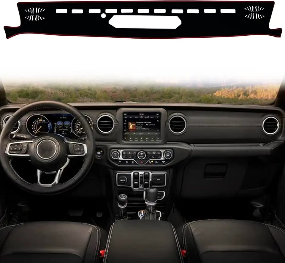 Dash Mat Cover Custom Interior Center Console Compatible with Jeep Wrangler SUV 2018 2019 2020 2021 2022 Jeep Gladiator Truck 2020 2021 2022 Dashboard mat Covers Accessories (Red Trim)