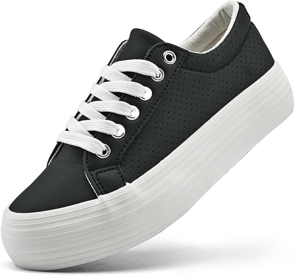 sharllen Damen Plateau Sneaker Leder Low Top Turnschuhe Freizeitschuhe