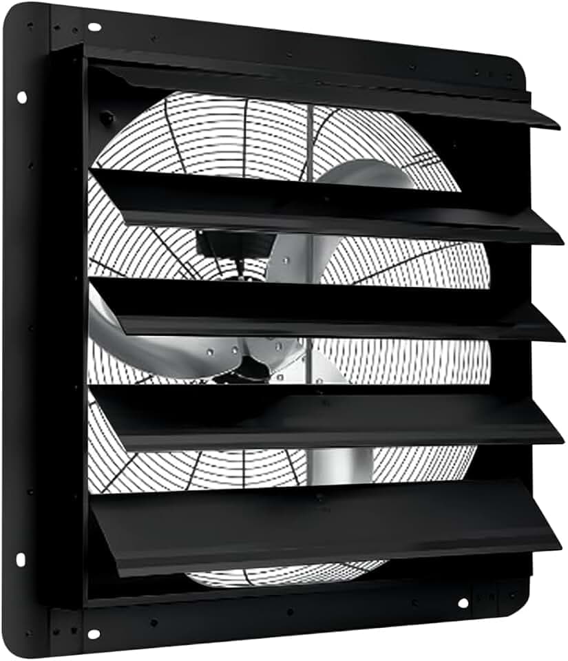IDEALHOUSE 24 Inch Shutter Exhaust Fan, Wall Mounted Aluminum Vent Fan with Automatic Shutter, 3500 CFM High Speed Airflow for Garage, Attic, Workshop, Greenhouse