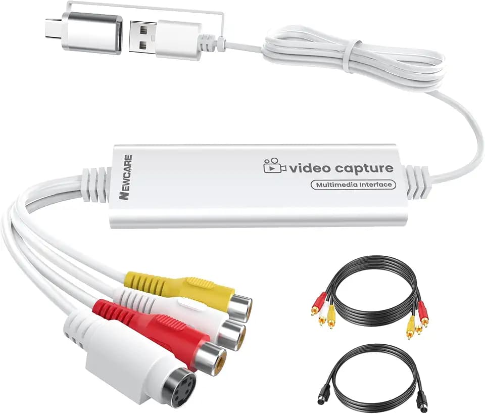 VHS to Digital Converter, 3.3ft USB Video Capture Card USB-A/Type-C 2-in-1