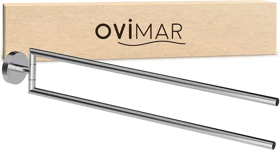 ovimar Handtuchstange Lodbjerg 2-Arm | Edelstahl | silber | zum Bohren | mit zwei Stangen als Handtuchhalter für Handtücher | Halterung zum Bohren oder Kleben an der Wand im Badezimmer