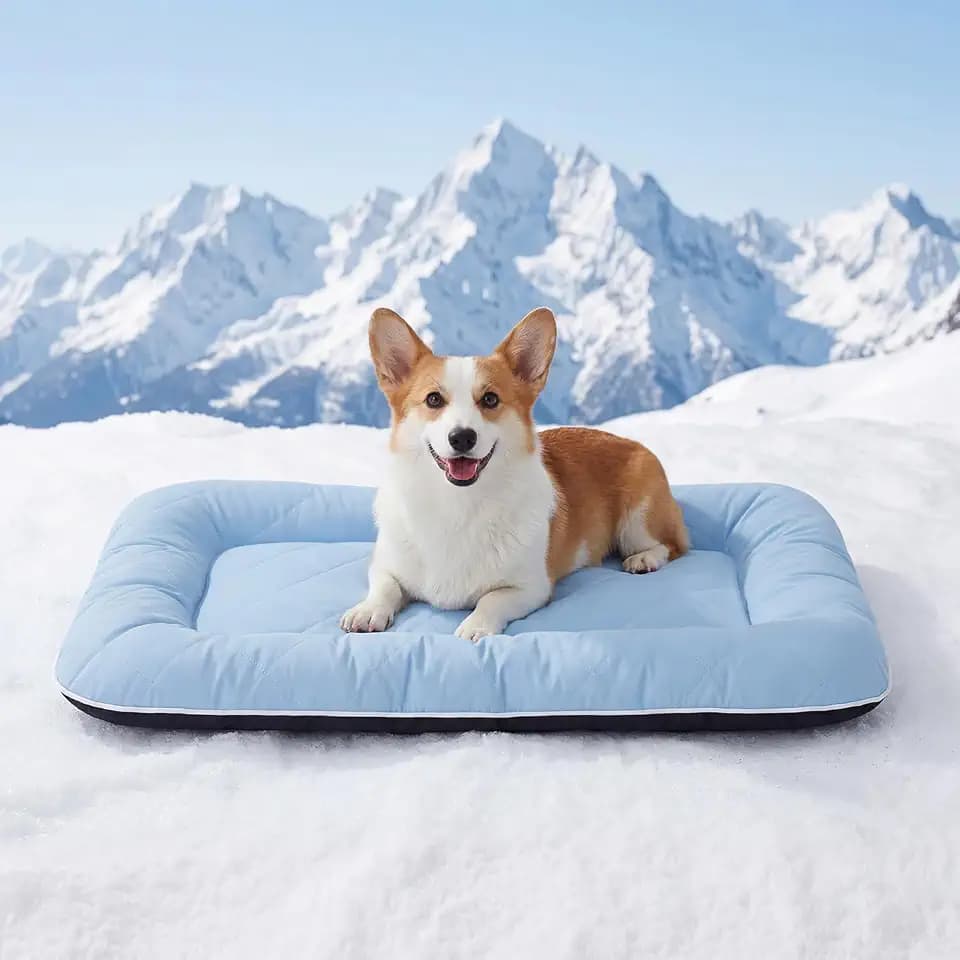 ZOMISA Cooling Dog Bed Q-MAX >0.5, Cooling Crate Mat for Large Dogs, Cold Kennel Pad with Chill Breathable Washable Fabric for Summer, 35x22x2'', Blue