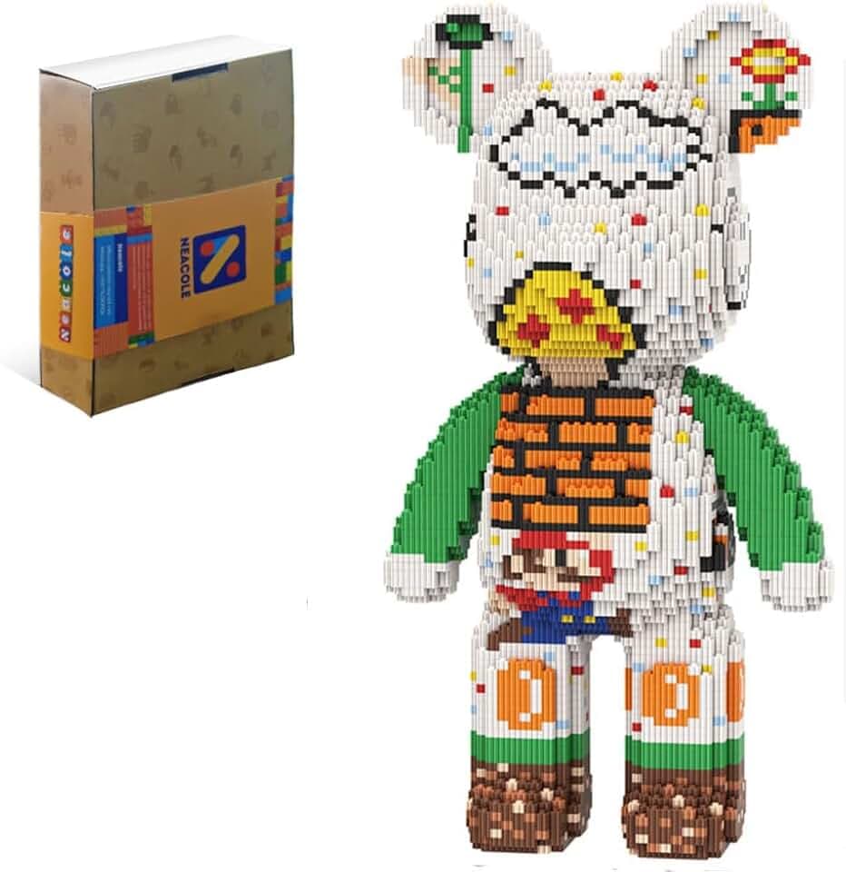 Neacole Bärenbausteine (7220 Stück), 43/46 cm, Bärenbausteine, Mikro-3D-Tierbausteine für Erwachsene und Kinder, Heim- und Bürodekoration, Geburtstags- und Valentinstagsgeschenke (Super Mario Bear)