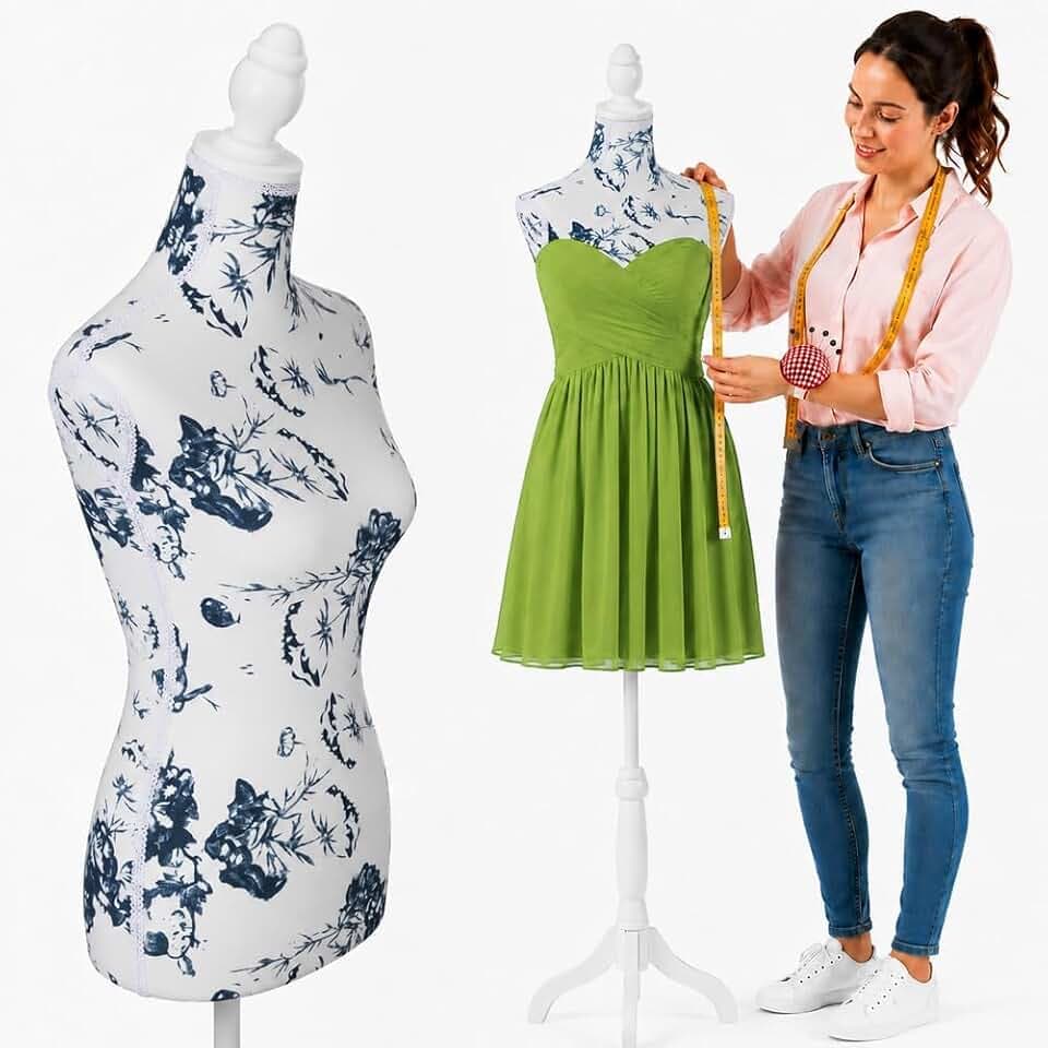 Schneiderpuppe Damenbüste für Schneiderpuppen Kleidung Tailleur Torso Damen Höhe verstellbar für Vitrinen mit Stativ Holzstruktur 42 x 170 cm (Capri)