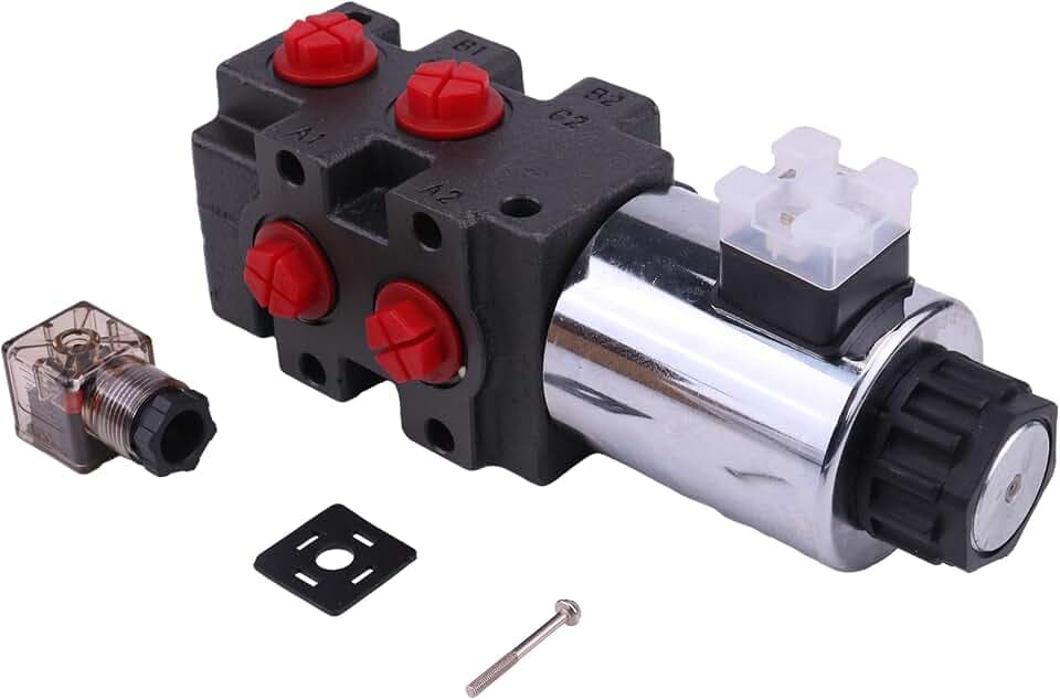 Solarhome 12V 24GPM Hydraulic Multiplier Selector Diverter Solenoid Valve DV90-08S Compatible With Double/Single Acting Cylinders 6 Ports with #8 SAE (3/4”-16)