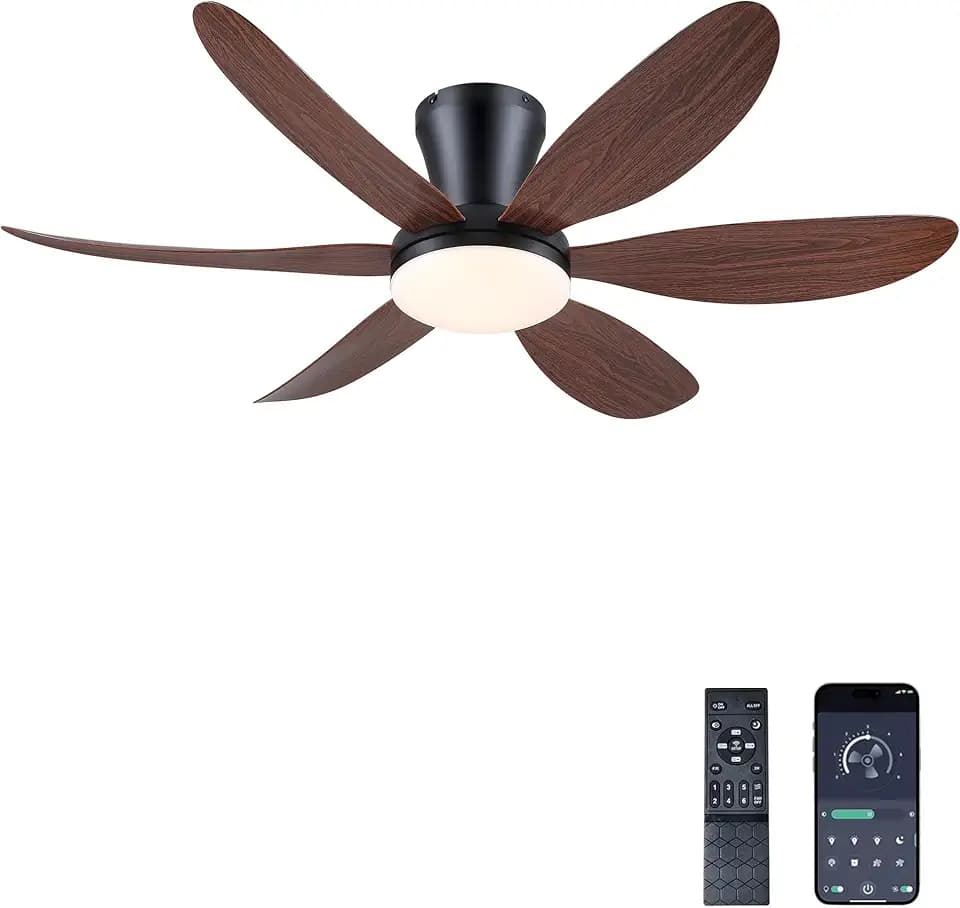 Ceiling Fans with Lights,42" Flush Mount Ceiling Fan,Low Profile (Brown)