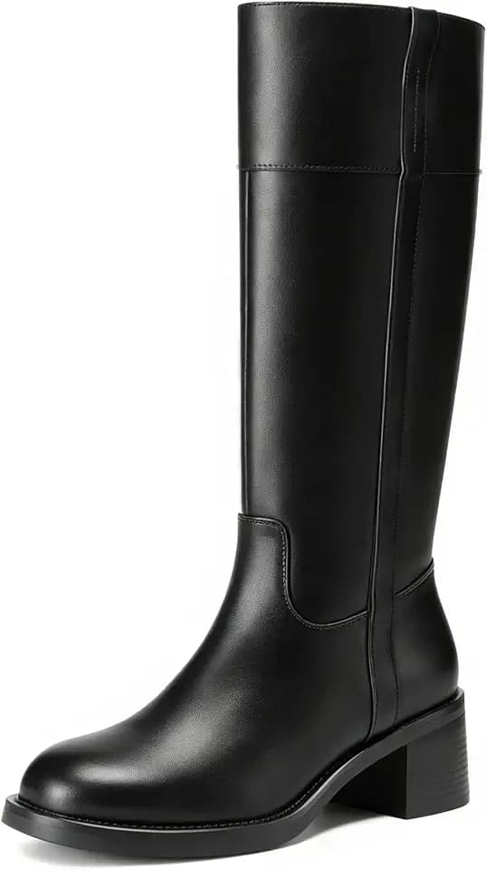 Reitoye Knee High Boots Women Platform Chunky Block Heel Zipper Tall Boots