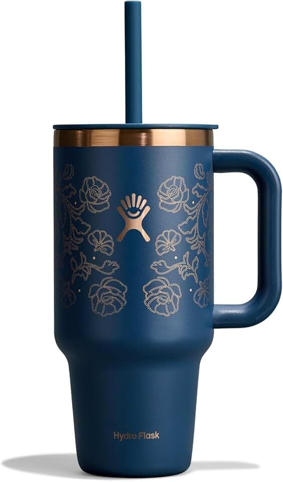 Hydro Flask - Travel Tumbler 946 ml (32 oz) with Closable Press-In Straw Lid - Edelstahl – Doppelwand Vakuumisoliert – Spritzschutzdeckel - Western Dark Blue