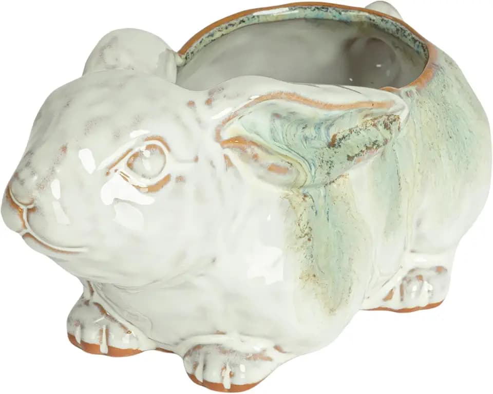Creative Co-Op Cottagecore Rabbit Stoneware Planter, Multicolor