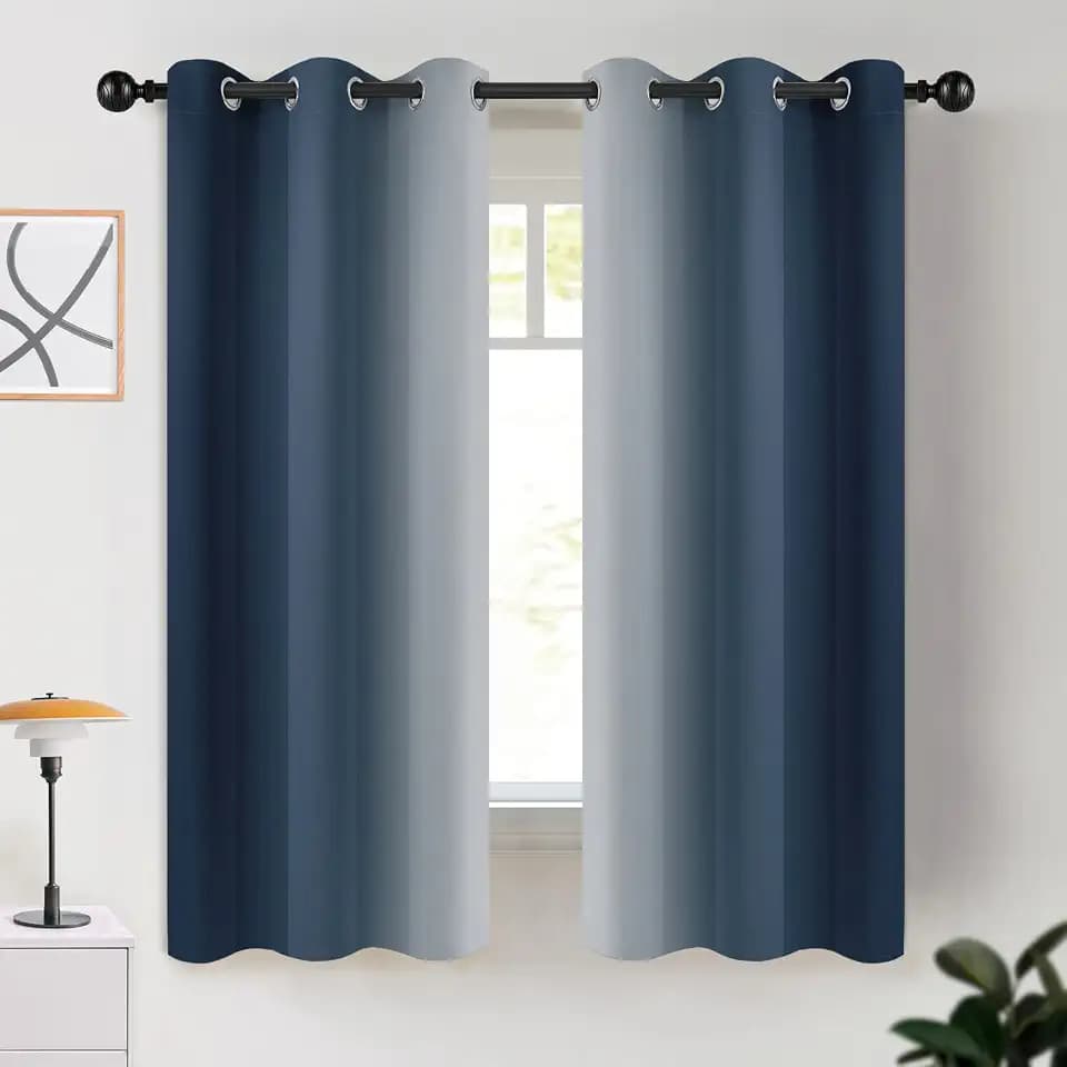 COSVIYA Grommet Room Darkening Ombre Navy Blue Curtains W42xL63 inch