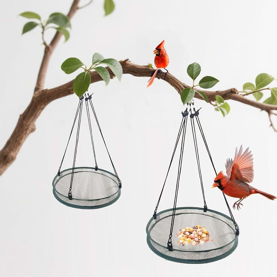 2 Pack Feeder Bird Seed Catcher Tray - Diameter Durable Outdoor Bird Feeding Platform with Adjustable Hanging Hoop and Seed Guard (Green, 16")
