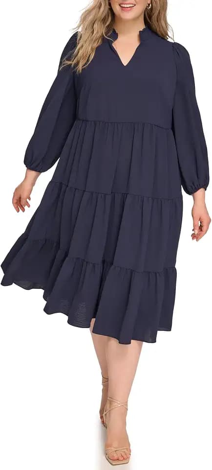 Jessica Howard Women's Long Sleeve Tiered Maxi Dress with V-Neck