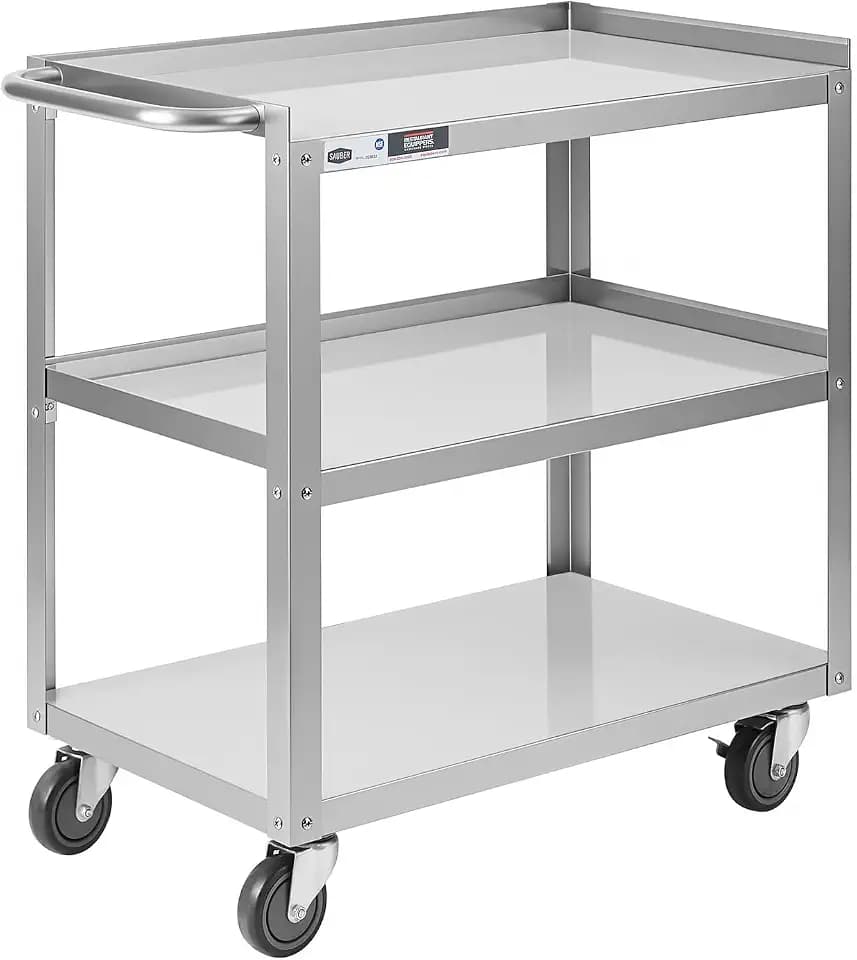 Hally Stainless Steel Utility Cart 3 Tier NSF Rolling Carts 31" Lx19 Wx34 H