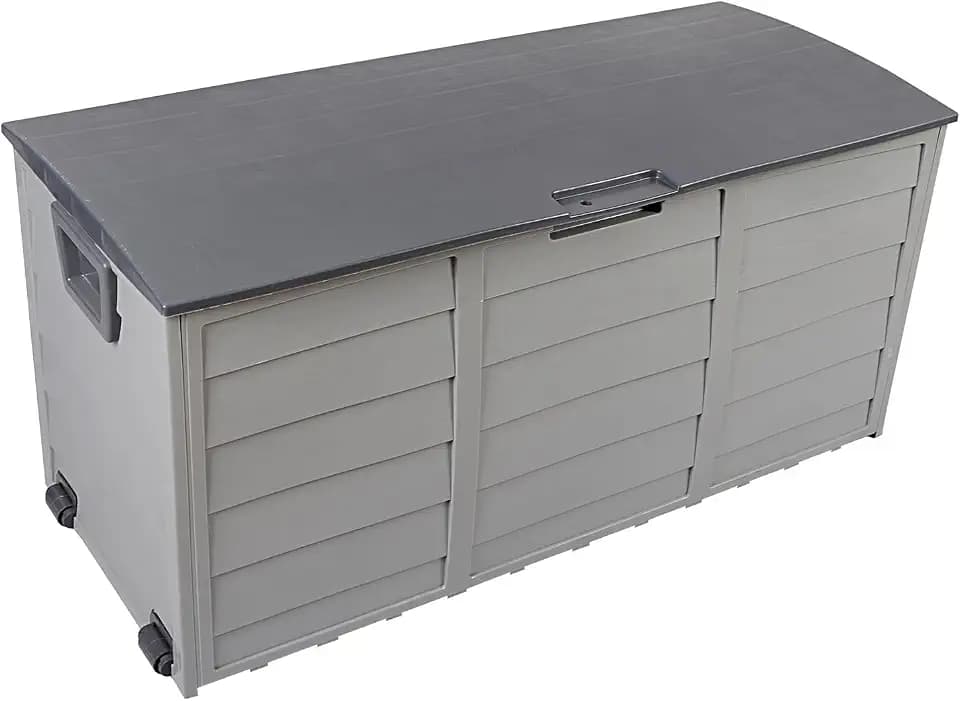 75 Gallon Waterproof Outdoor Deck Box with Wheels, Grey