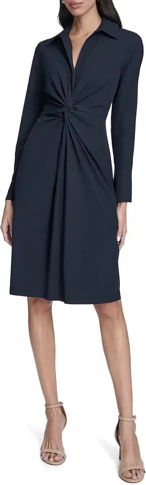 Calvin Klein Long Sleeve Scuba Crepe Twist Front Sheath