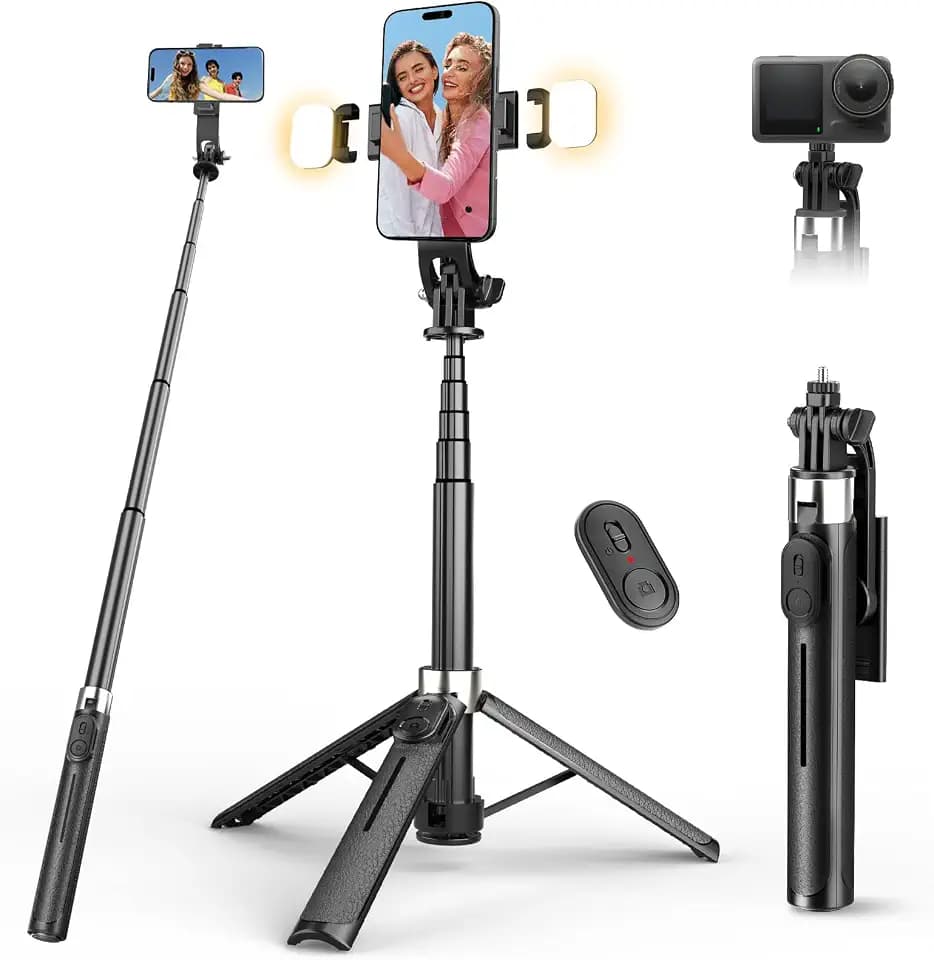 110cm Selfie Stick mit Licht, Handy Stativ mit Abnehmbarer Fernbedienung, Tragbar Handy Halterung Stativ für Smartphone/iPhone/Samsung/Kamera