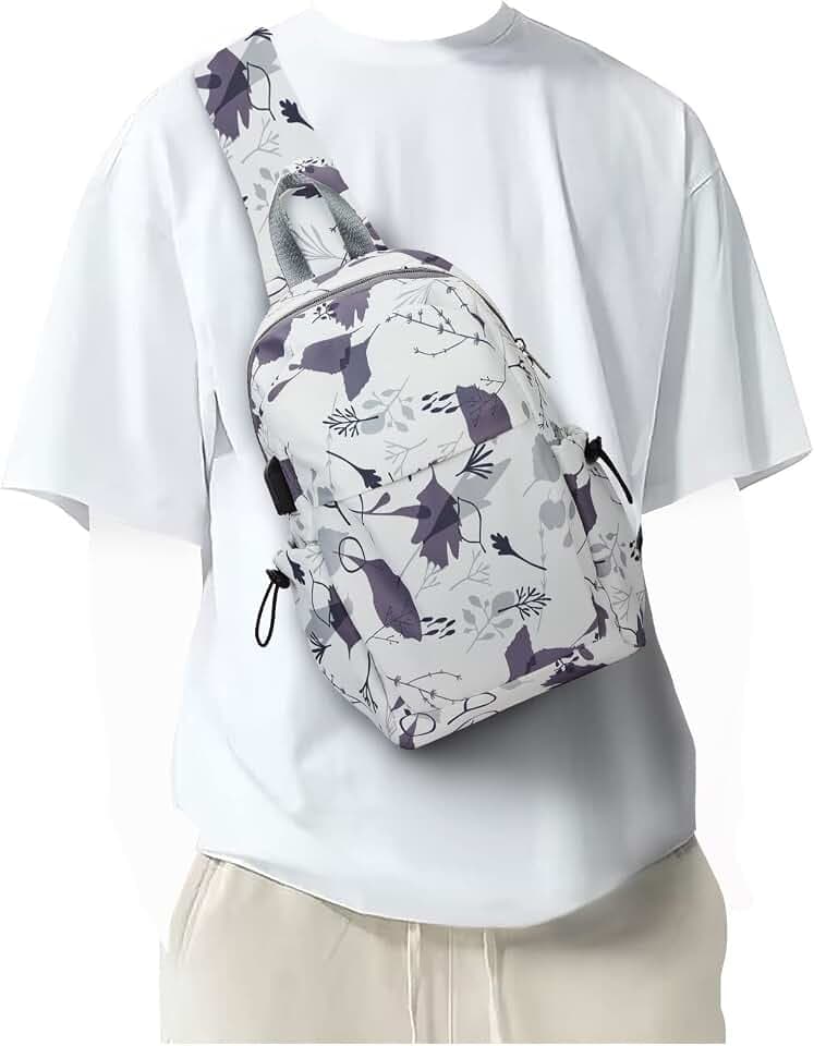 Small Tactical Sling Bag Crossbody Backpack Shoulder Bag for Men Women, Daypack Anti-Theft Cross Body Motorcycle Chest Bags, One Strap Backpack for Walking Biking Travel Cycling Leaf White