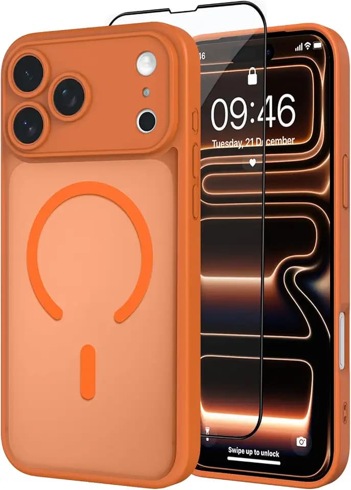 tharlet Magnetic for iPhone 17 Pro Max Case Orange Silicone Clear Matte
