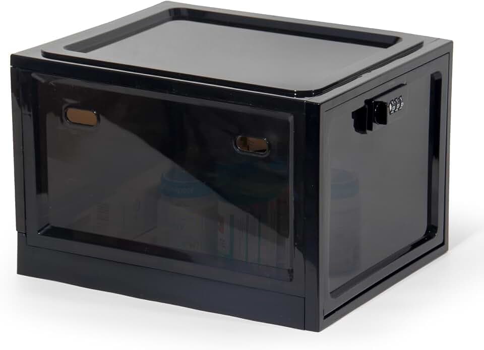 Theo&Cleo Medikamenten Aufbewahrungbox, Abschließbare Durchsichtige Box für Handys, Süßigkeiten, Snack, Persönlicher Safe Persönlicher Safe Faltbar (Kohle)