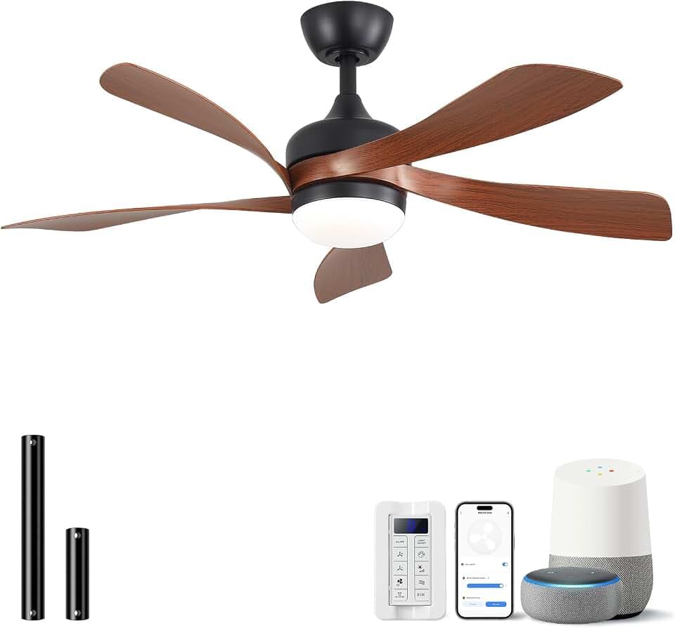 Sofucor 42 Inch Smart Ceiling Fan with Light, Brown with 5 ABS Blades