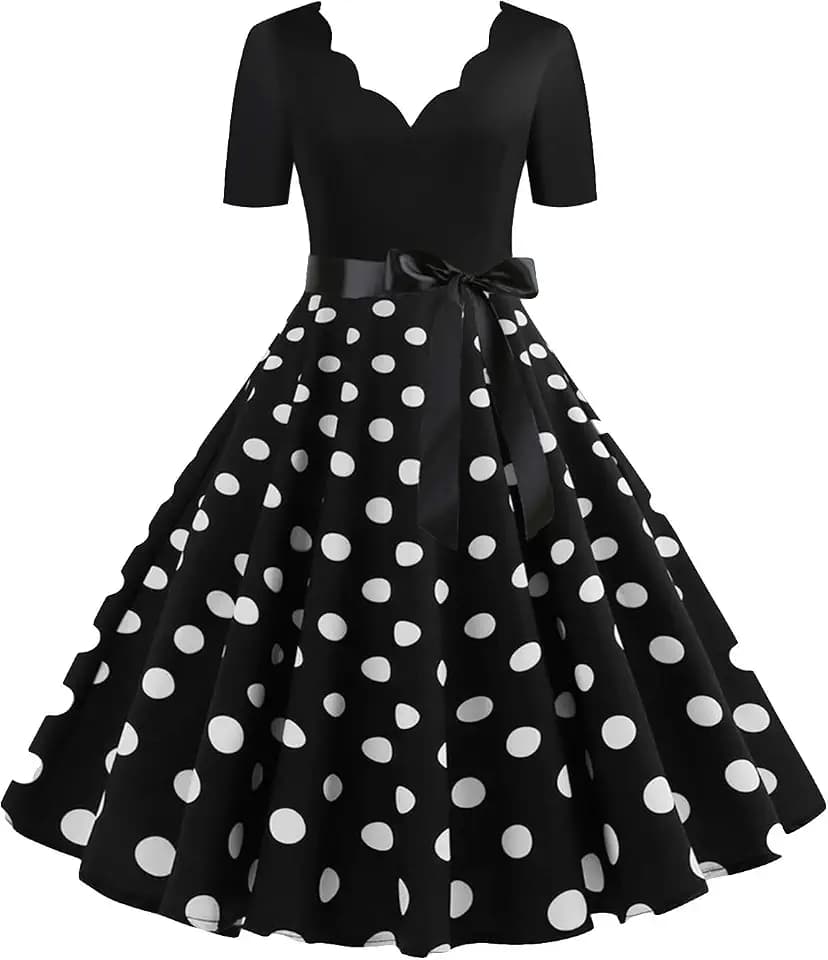 Damen Hepburn Cocktailkleid 1950er Vintage Kleid A-Linie Rundhals Kleid Abend Prom