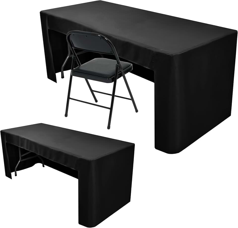 Open Back Fitted Table Cloths For 8 Foot Rectangle Tables Black 2 Pcs