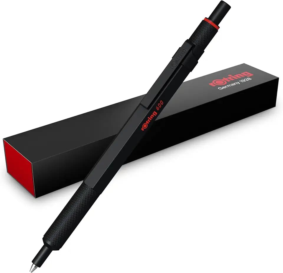 rOtring 600 Gel Pen, Black Metal Body Pen, Black Ink, 0.55mm, Non-Slip Knurled Grip & Hexagonal Barrel, Refillable, 1 Count - Smooth Writing, Stationary, Desk Essentials