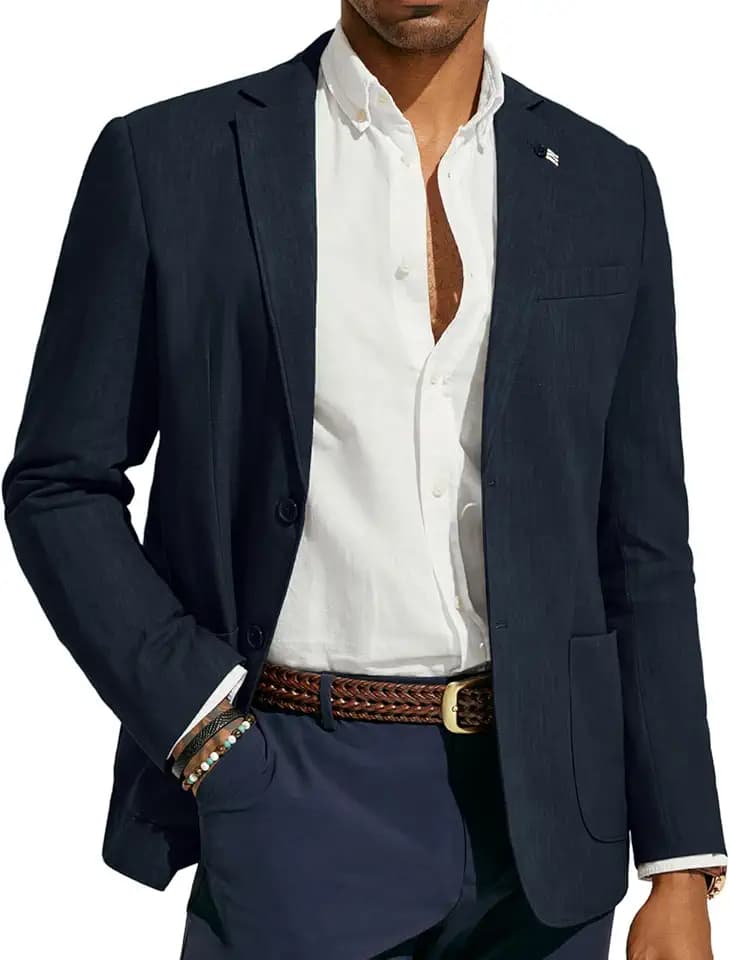 PJ PAUL JONES Herren Leinen Blazer Modern Freizeit Sakko Sportlich Regular Fit 2 Knöpfe Business Anzugjacke